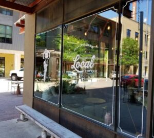 Window front of Local Coffee in the Pearl District in San Antonio.